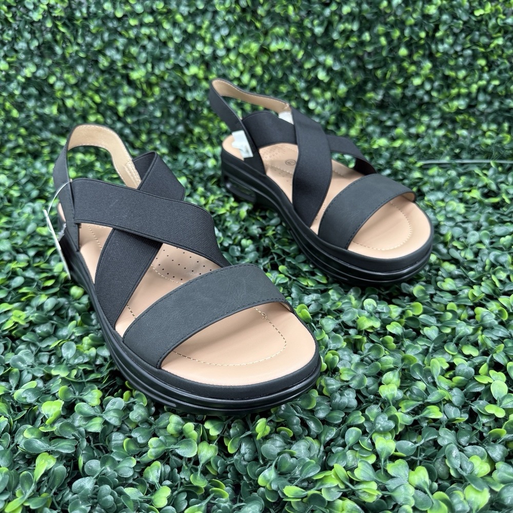 Mysoft Strappy Sandals Womens 8.5 Black Open Toe Back Strap Air Comfort Sole